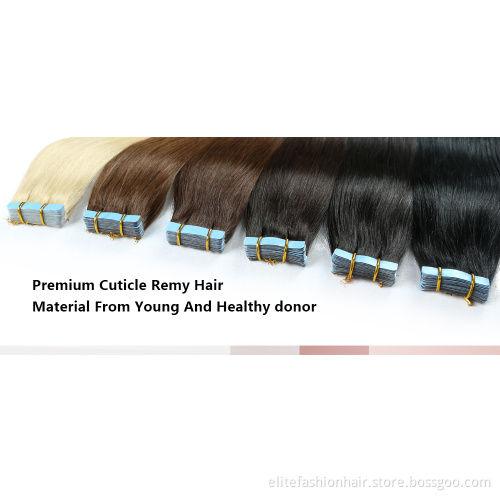 Wholesale hot sells 100% Unprocessed high quality Healthy bouncy texture rumy human hair tape weft hair Tape-in Hair extension